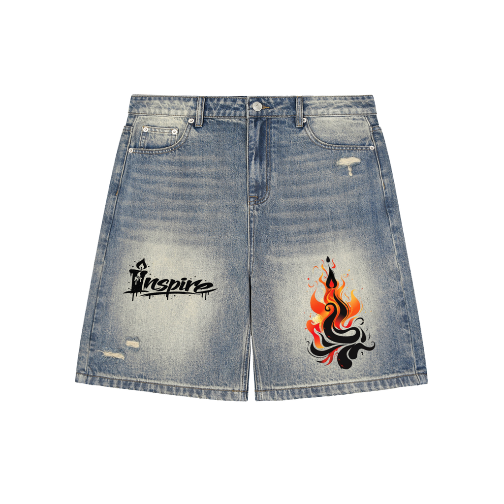 Inspire Clothing Company Faded Distressed Baggy Denim Shorts