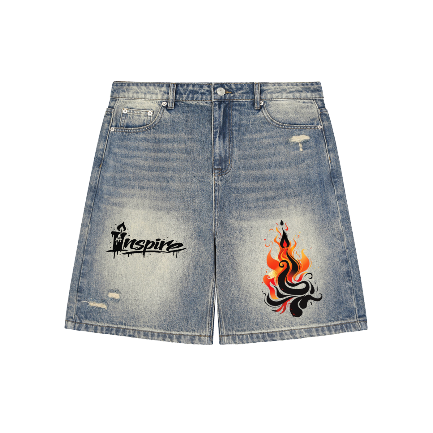 Inspire Clothing Company Faded Distressed Baggy Denim Shorts